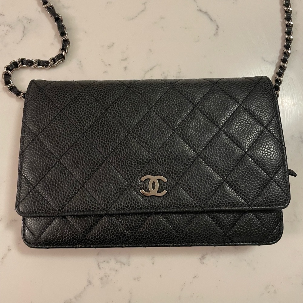 Chanel Caviar Classic Wallet on Chain with Silver Hardware